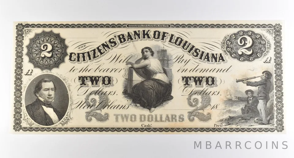 1800s $2 New Orleans LA Citizens Bank Obsolete Note *3854