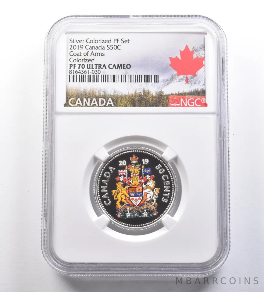 2019 Canada 50 Cents Silver Colorized PF Set Coat Of Arms PF70 UCAM NGC *7087