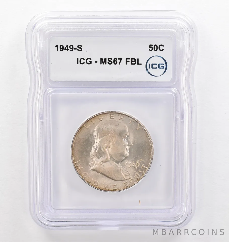 1949-S Franklin Half Dollar MS67 FBL ICG Beautiful Tone *0239