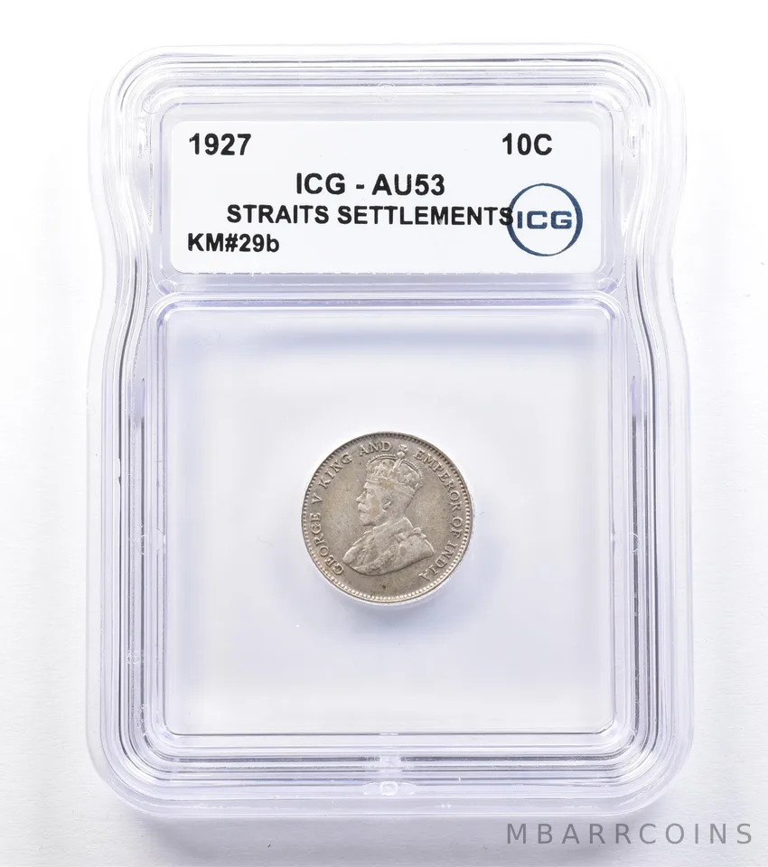 1927 Straits Settlements 10 Cents KM#29b AU53 ICG *1794