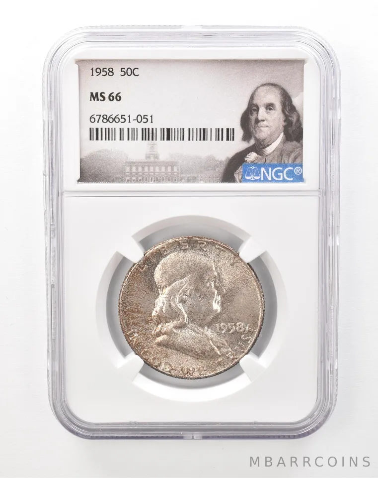 1958 Franklin Half Dollar MS66 NGC Beautiful Tone a2245