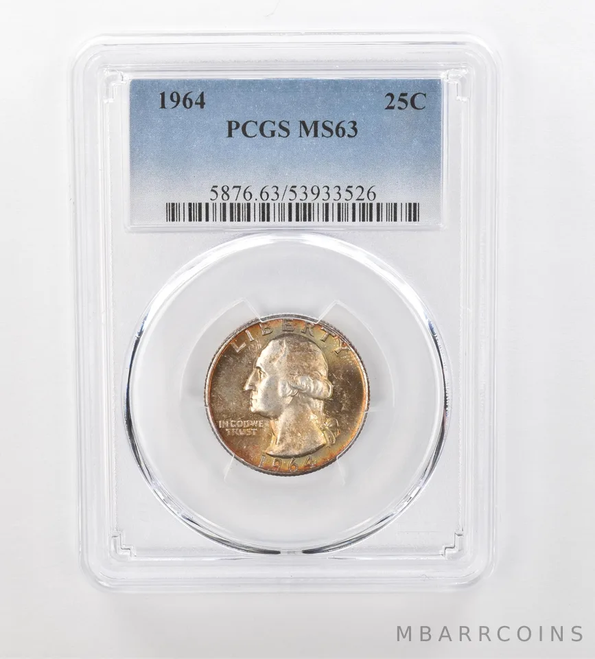 1964 Washington Quarter MS63 PCGS Beautiful Tone *0939