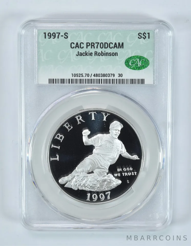 1997-S Jackie Robinson Commemorative Silver Dollar PR70 DCAM CAC CACg