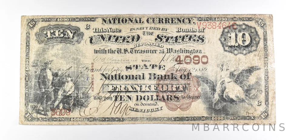 1882 $10 Frankfort, KT National Currency Note Large Note 4090 a6030