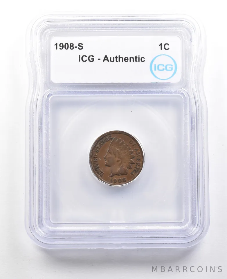 1908-S Indian Head Cent Authentic ICG *3587