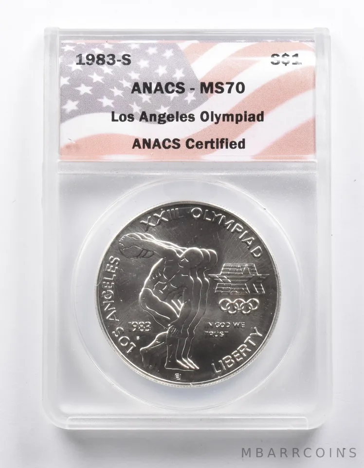 MS70 1983-S Los Angeles Olympiad Commemorative Silver Dollar ANACS *1026