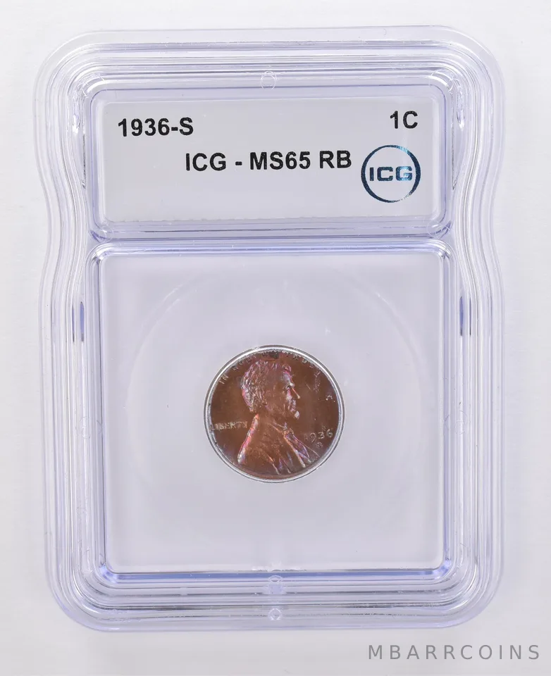 1936-S Lincoln Wheat Cent MS65 RB ICG Beautiful Tone *0089