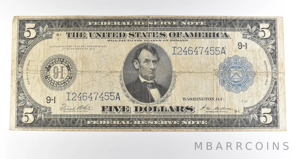1914 $5 Minneapolis MN FRN Large Note Blue Seal *3714
