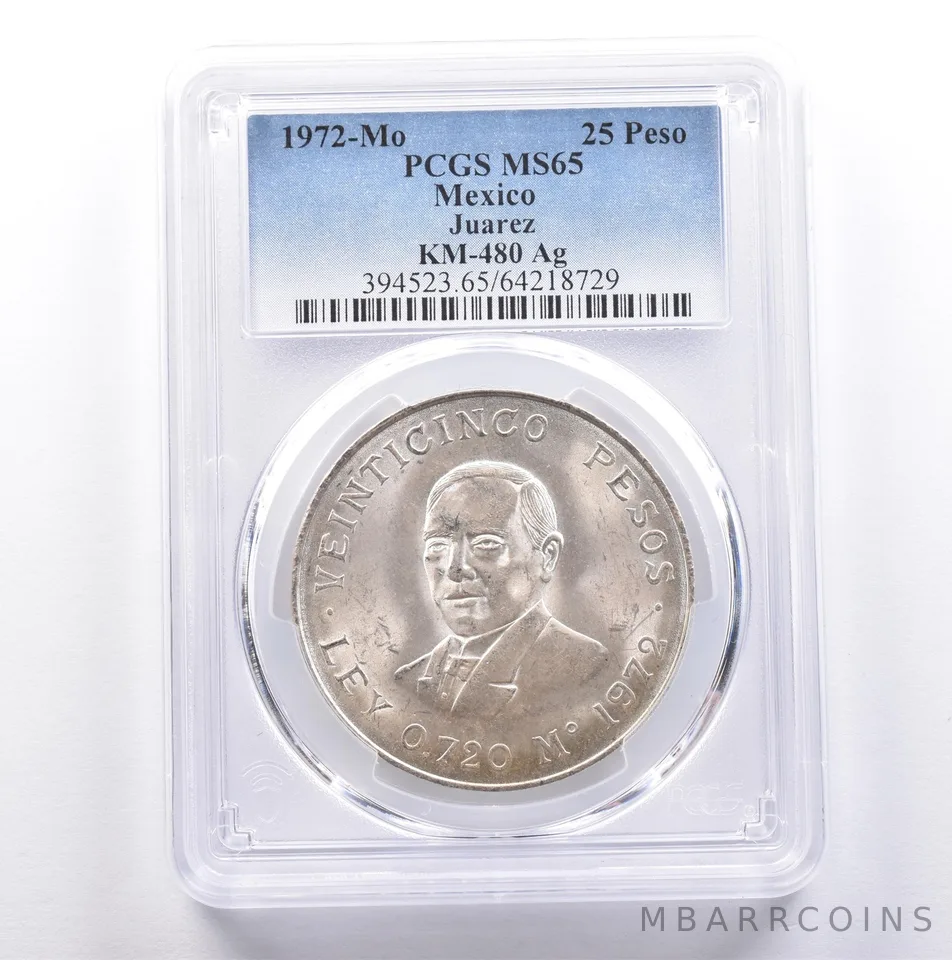 1972 Mo Mexico 25 Pesos Silver Juarez KM-480 MS65 PCGS *9049