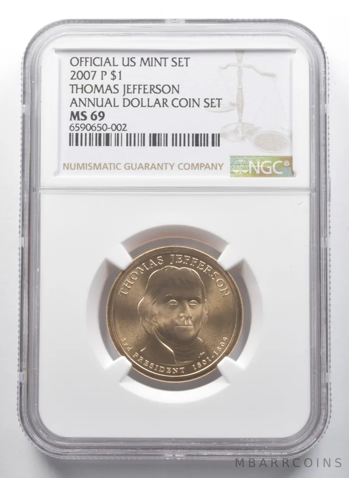 2007-P Presidential $1 Thomas Jefferson Annual Dollar Coin Set MS69 NGC