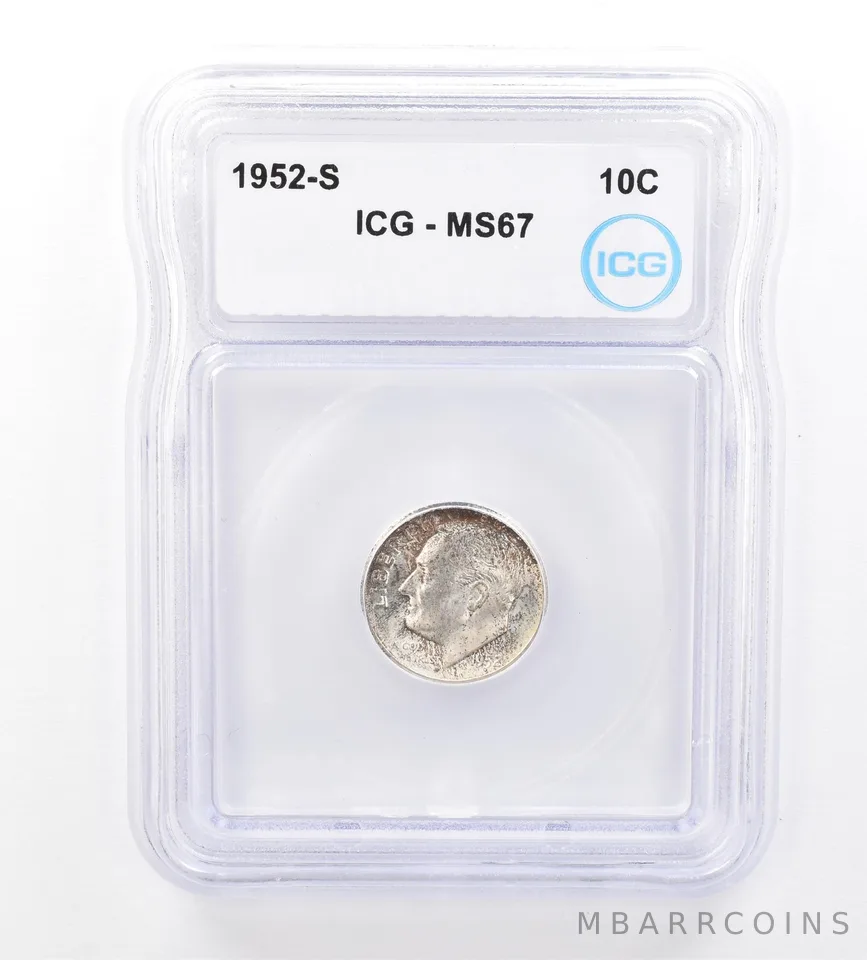 1952-S Roosevelt Dime MS67 ICG Beautiful Tone *1575