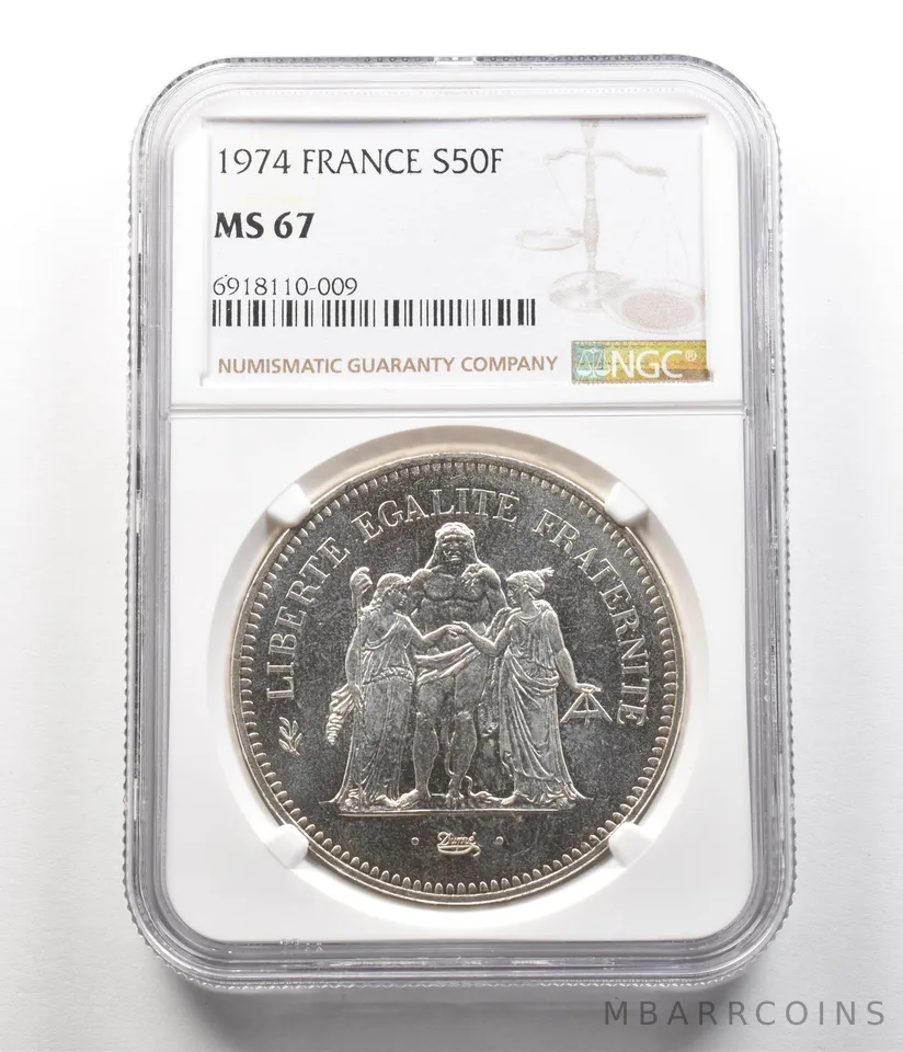 1974 France 50 Francs Silver MS67 NGC *6830