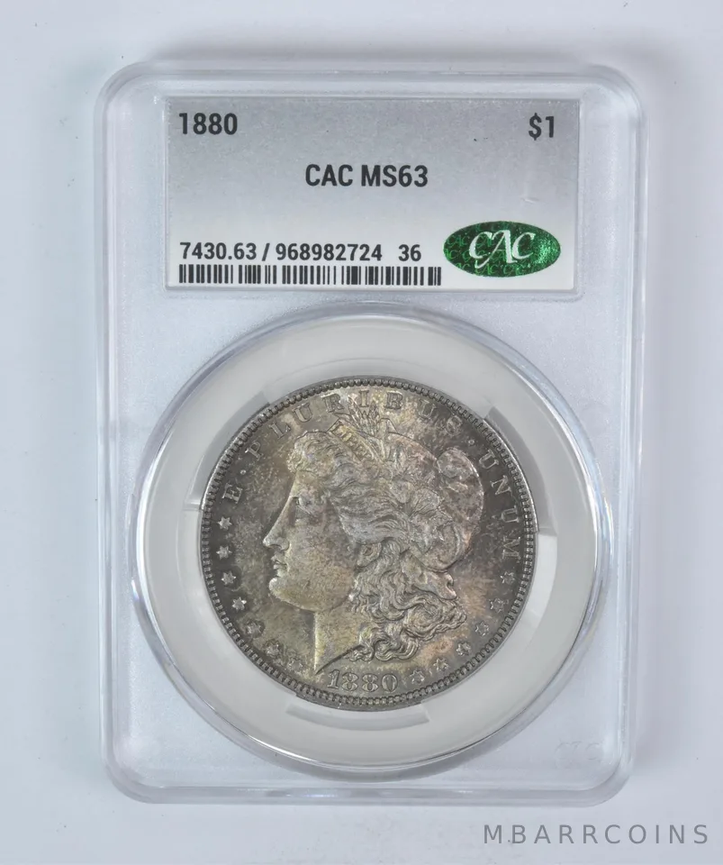 1880 Morgan Silver Dollar MS63 CAC CACg Beautiful Tone a5899