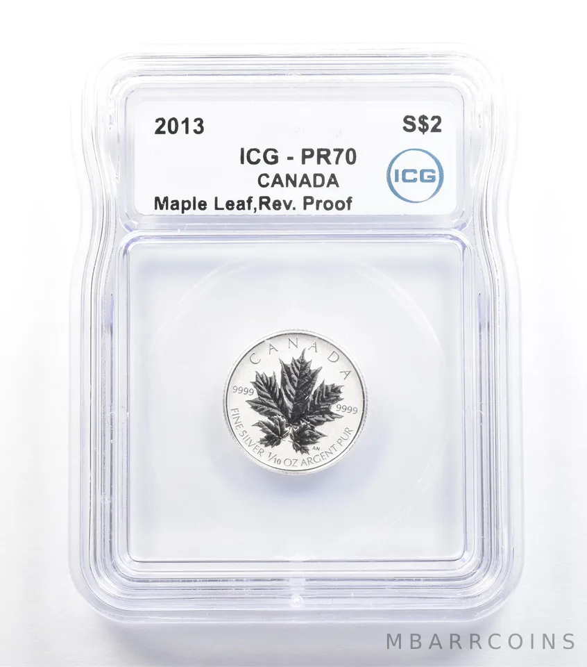 2013 Canada 2 Dollars Silver Maple Leaf 1/10 Oz Reverse Proof PR70 ICG *5556