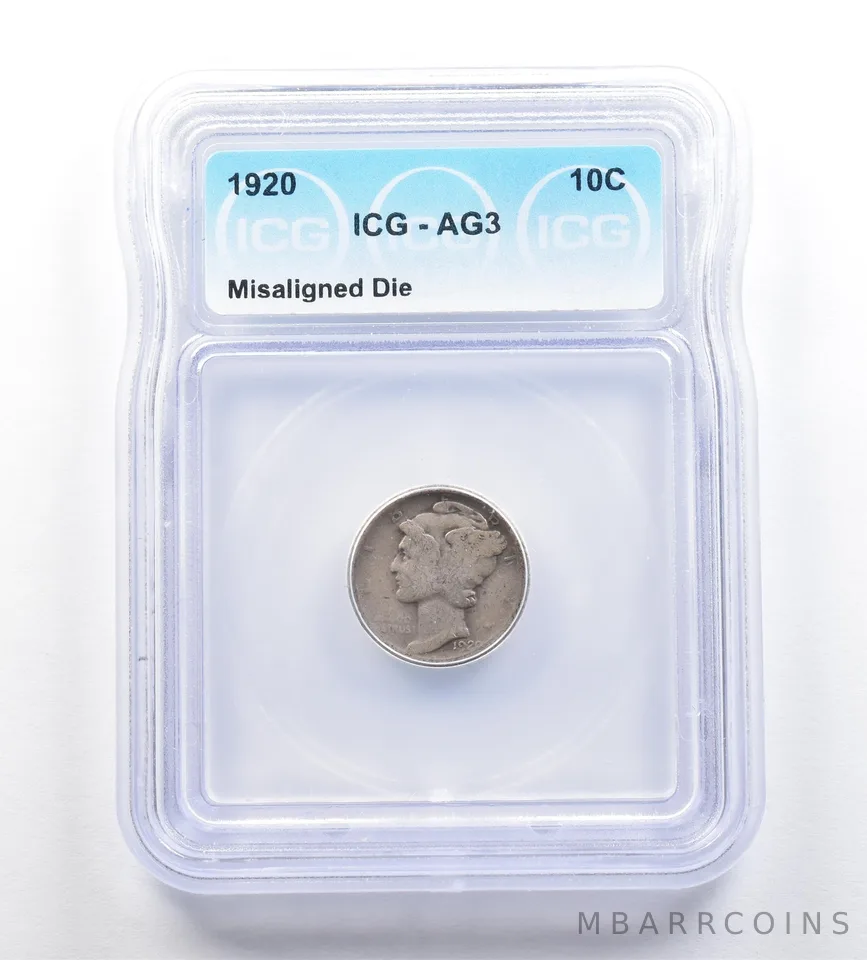 1920 Mercury Dime Mint Error Misaligned Die AG3 ICG *5264