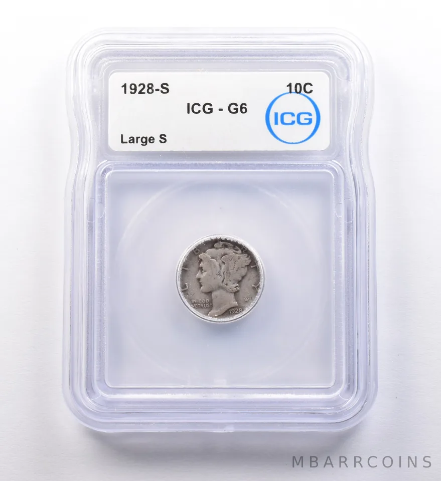1928-S Mercury Dime Large S G6 ICG *9710