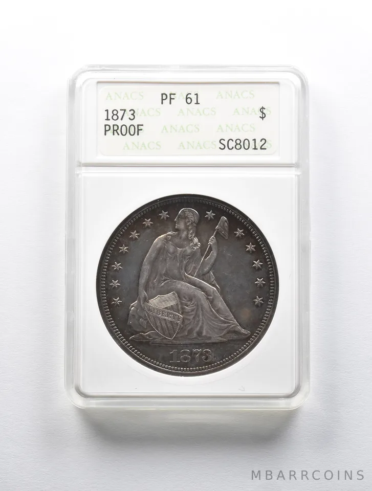 PF61 1873 Seated Liberty Silver Dollar ANACS Old Soapbox Upgrade? *2188