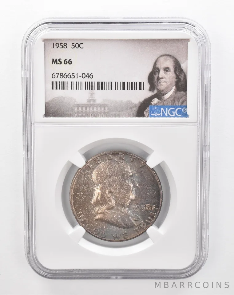 1958 Franklin Half Dollar MS66 NGC Beautiful Tone *2853