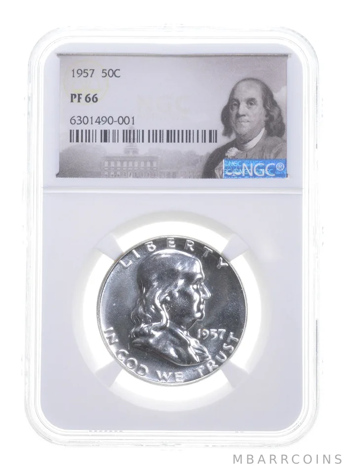 1957 Franklin Half Dollar PF66 NGC White Coin Spot Free