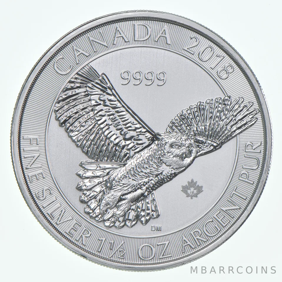 2018 Canada 8 Dollars Silver Snowy Owl 1.5 Oz Silver