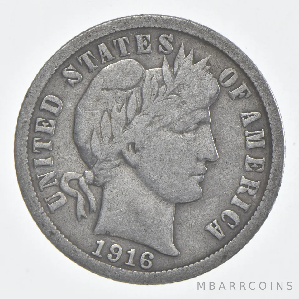 1916 (P) Barber Dime 90% Silver VG Condition