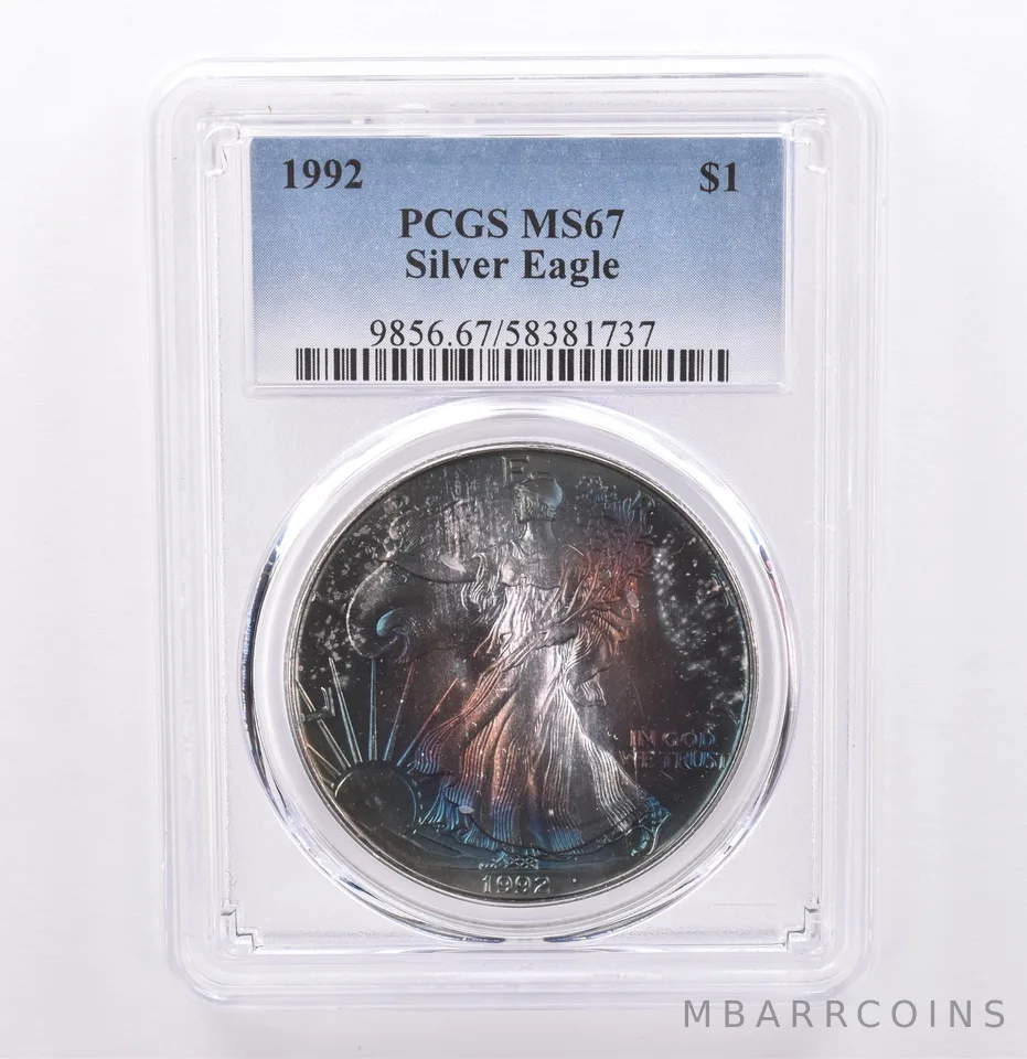 1992 American Silver Eagle MS67 PCGS Beautiful Tone *9281