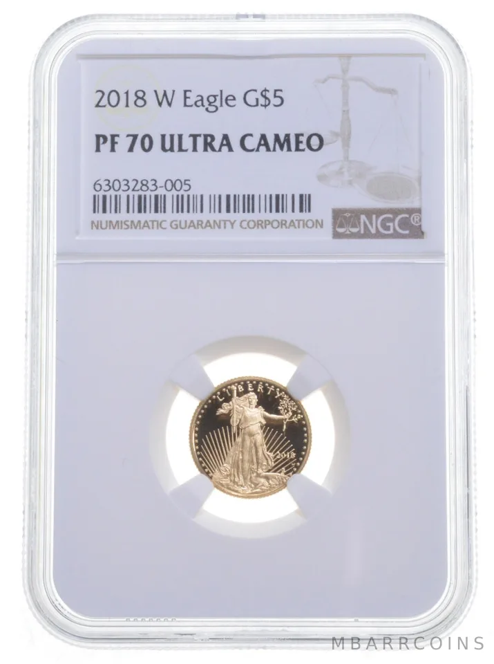2018-W $5 American Gold Eagle 1/10 Oz Gold PF70 UCAM NGC