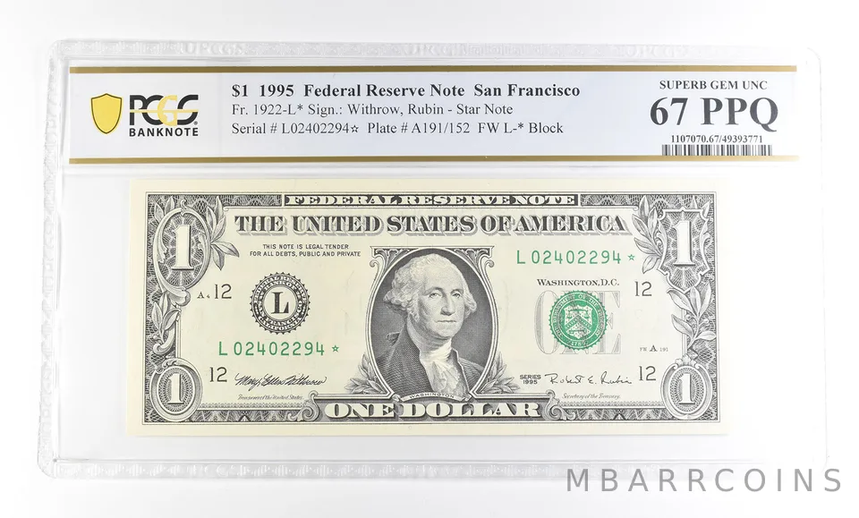 1995 $1 San Francisco CA FRN Star Fr#1922-L* Superb Gem Unc 67 PPQ PCGS a2893