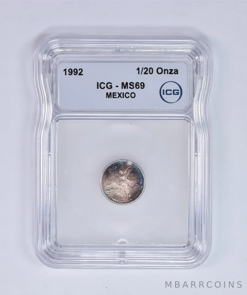 1992 Mo Mexico 1/20 Onza Silver Libertad MS69 ICG Beautiful Tone *8004