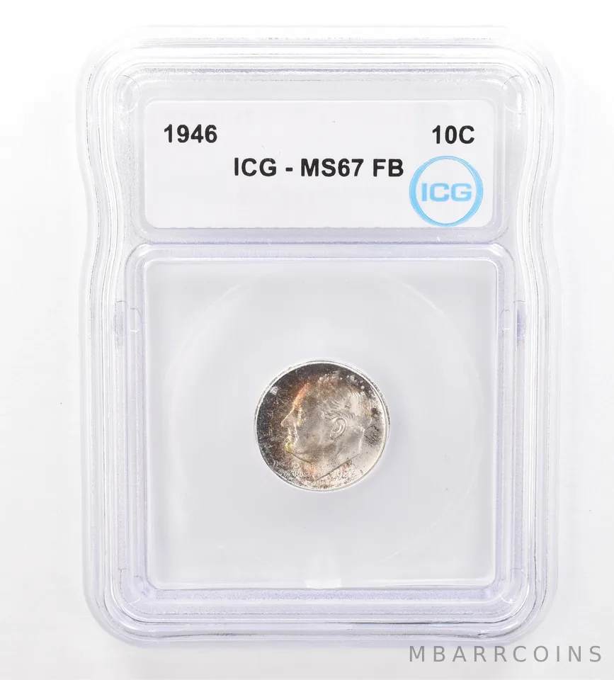 1946 Roosevelt Dime MS67 FB ICG Beautiful Tone *7404