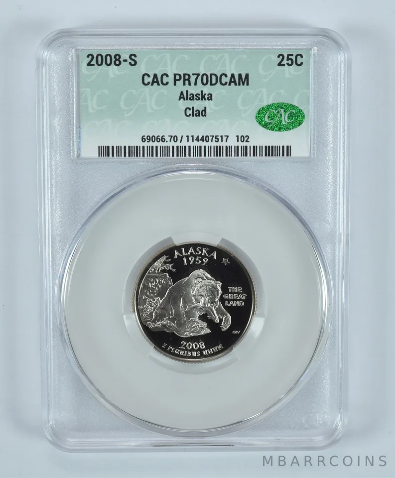 2008-S Washington State Quarter Alaska CLAD PR70 DCAM CAC CACg