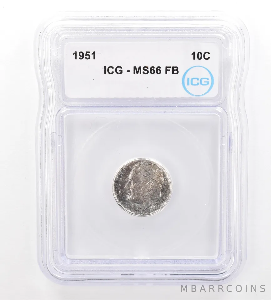 1951 Roosevelt Dime MS66 FB ICG Beautiful Tone *7379