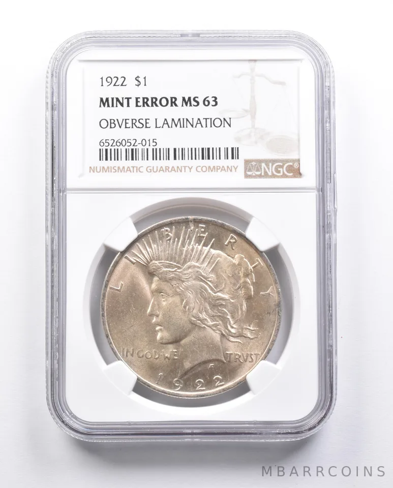 MS63 1922 Peace Silver Dollar Error OBV Lamination NGC *6646