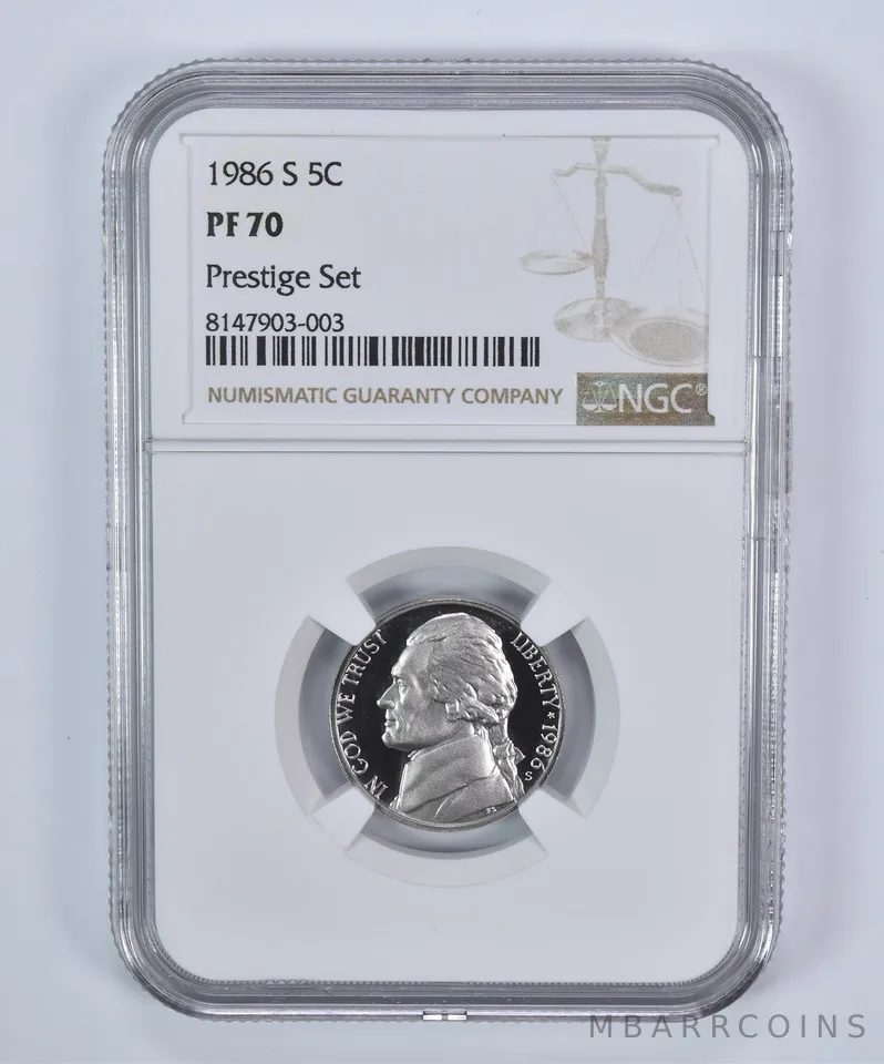 1986-S Jefferson Nickel Prestige Set PF70 NGC Brown Label