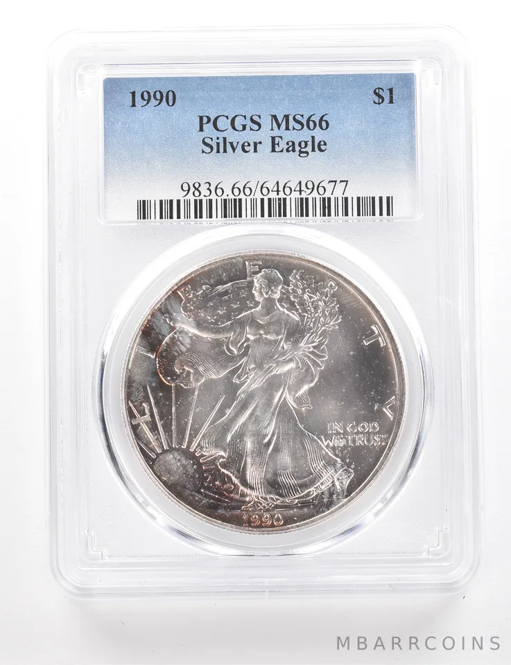 1990 American Silver Eagle MS66 PCGS Beautiful Tone *3421