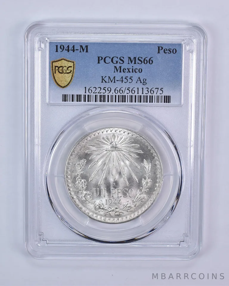 1944 M Mexico Peso Silver KM-455 MS66 PCGS Blue Label
