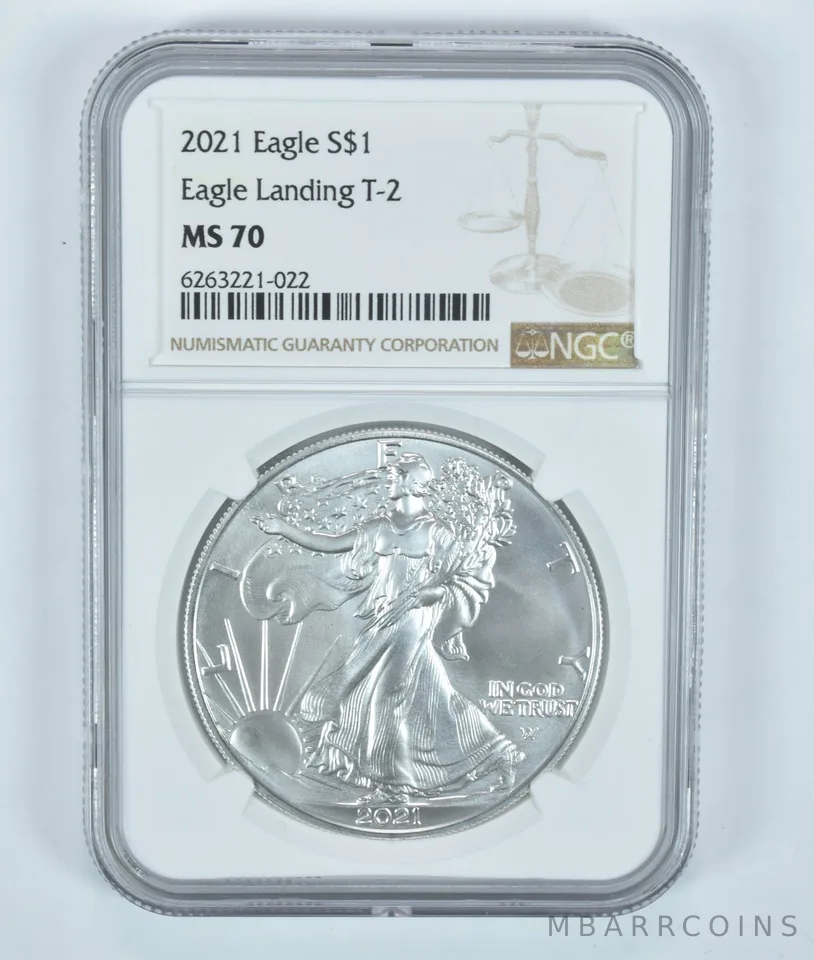 2021 American Silver Eagle Type 2 MS70 NGC Brown Label