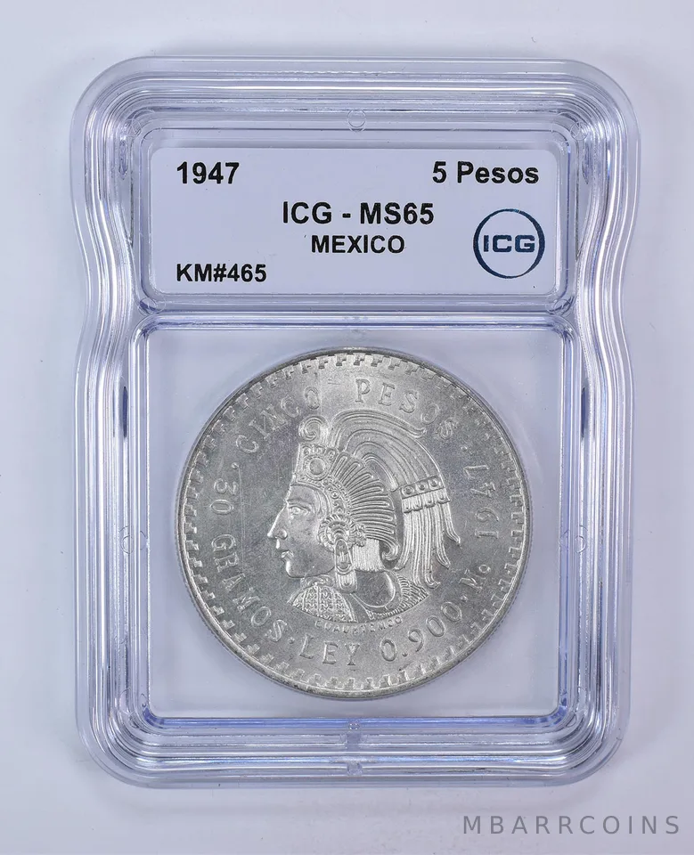 1947 Mexico 5 Pesos KM#465 MS65 ICG