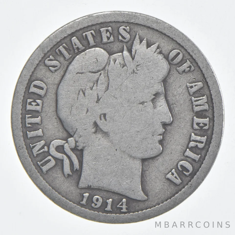1914-D Barber Dime 90% Silver VG Condition
