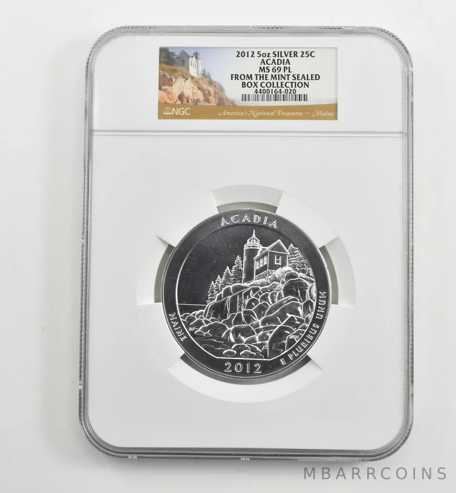 2012 5 Oz Silver Quarter America The Beautiful Acadia MS69 PL NGC a1623