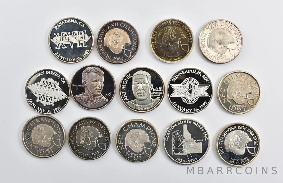 Lot (14) Superbowl Silver Rounds Mixed Commanders *1071