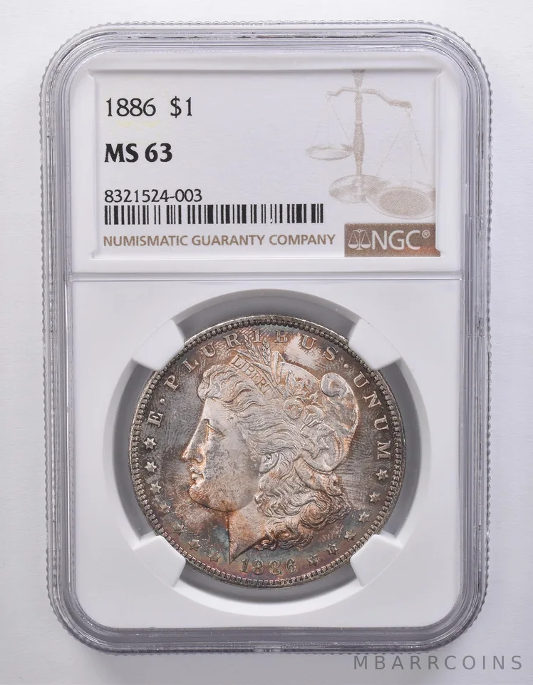 1886 Morgan Silver Dollar MS63 NGC Beautiful Tone a7153