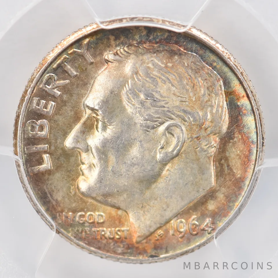 1964 Roosevelt Dime AU58 PCGS Beautiful Tone *0801