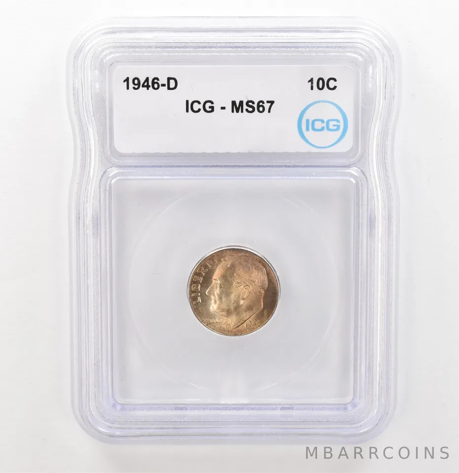 1946-D Roosevelt Dime MS67 ICG Beautiful Tone a3917