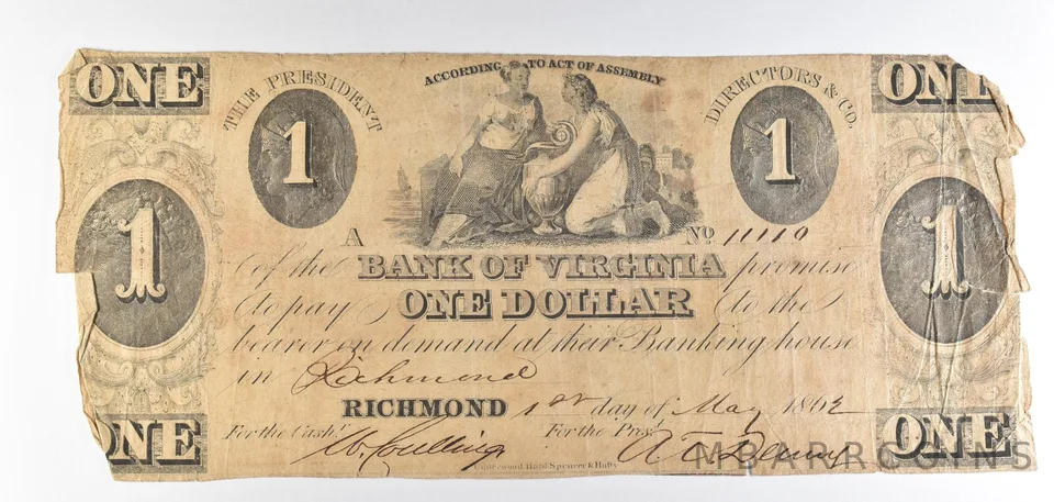 1863 $1 Richmond VA Bank Of Virginia Obsolete Note *8817