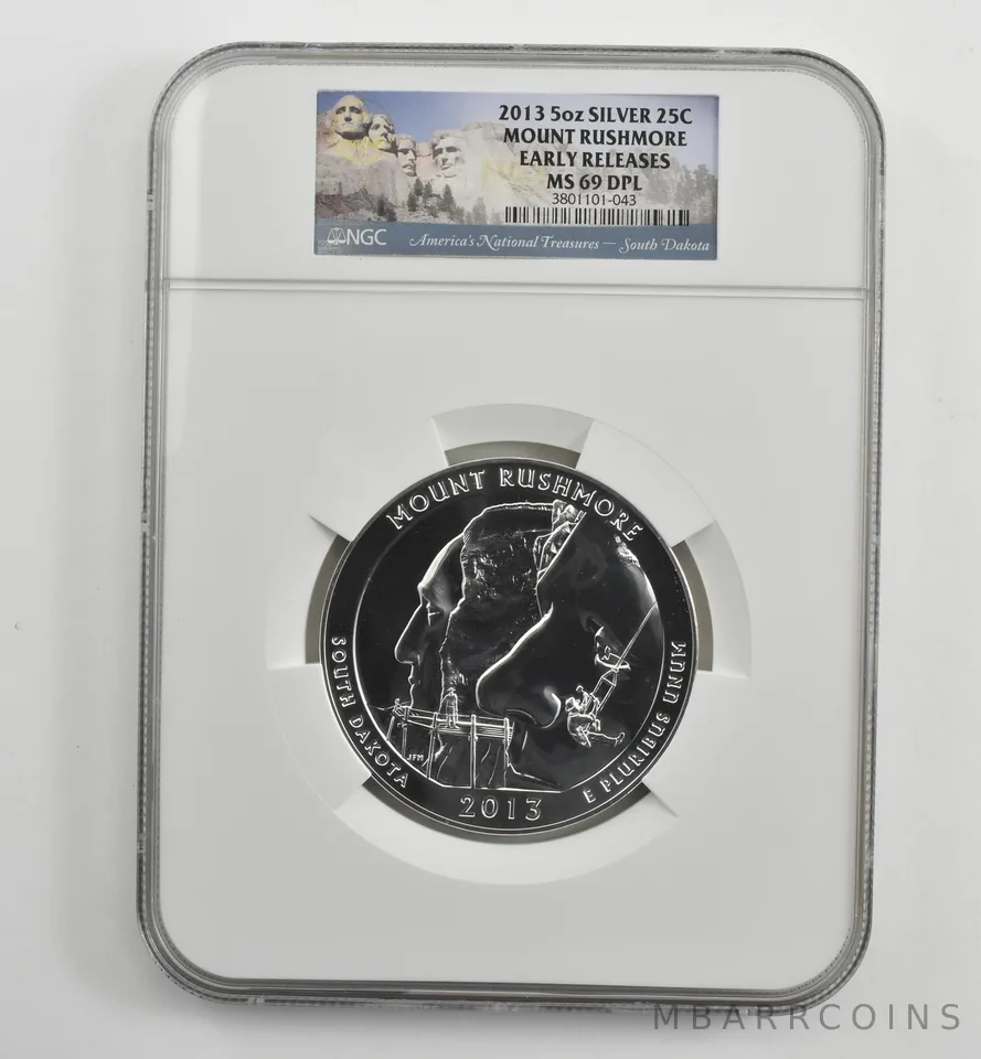 2013 5 Oz Silver Quarter ATB Mount Rushmore ER MS69 DPL NGC *1572