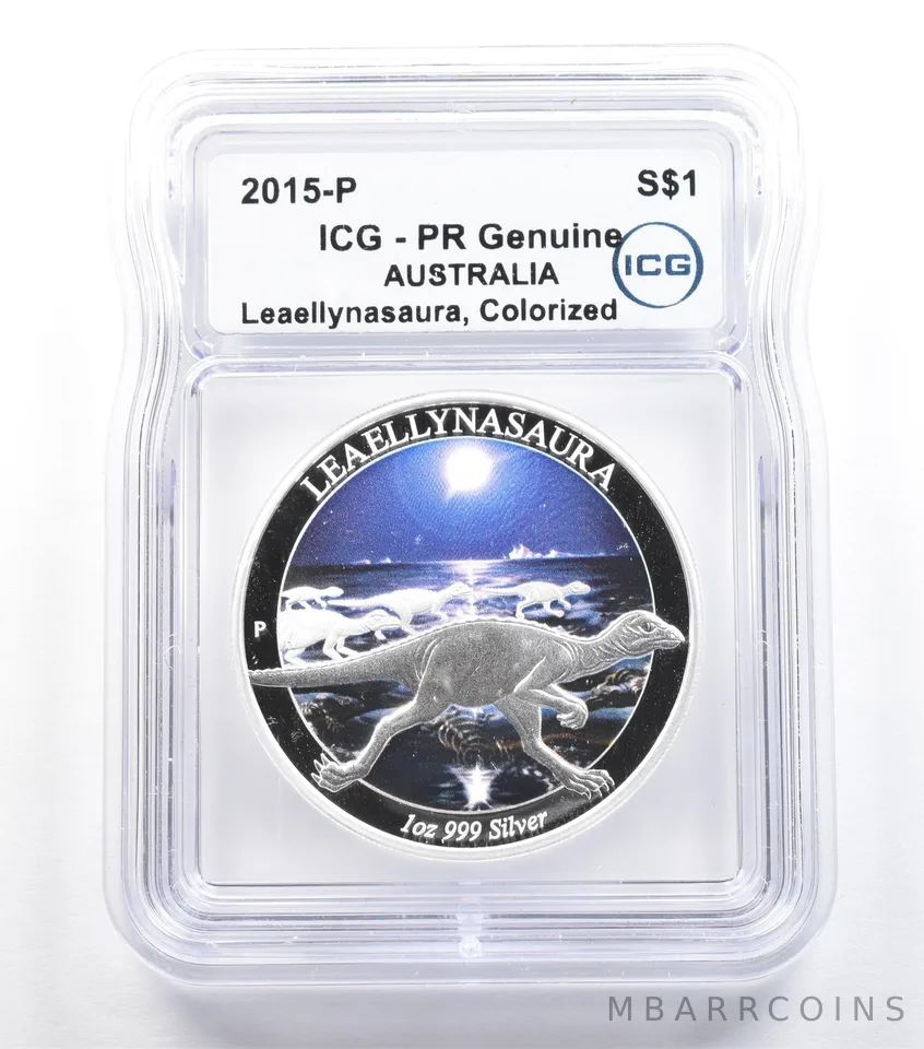 2015 P Australia $1 Silver 1 Oz Leaellynasaura Colorized PR Genuine ICG *5546