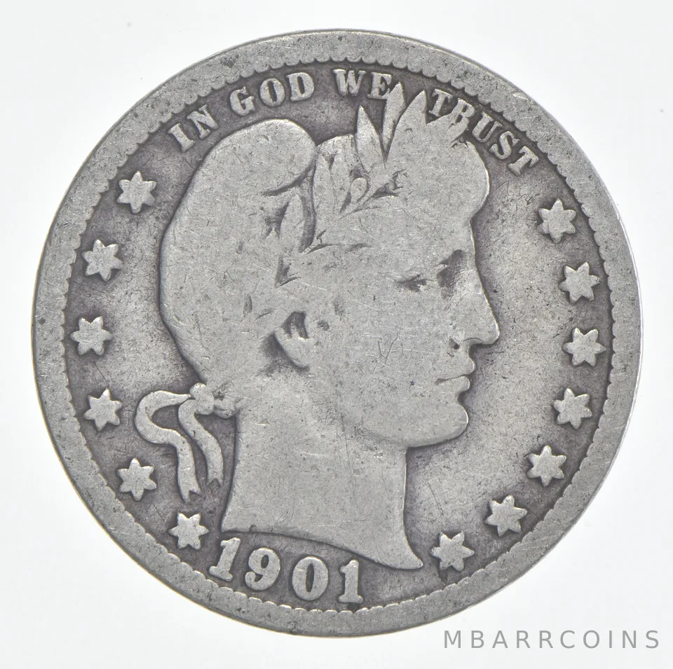 1901 (P) Barber Quarter 90% Silver VG Condition