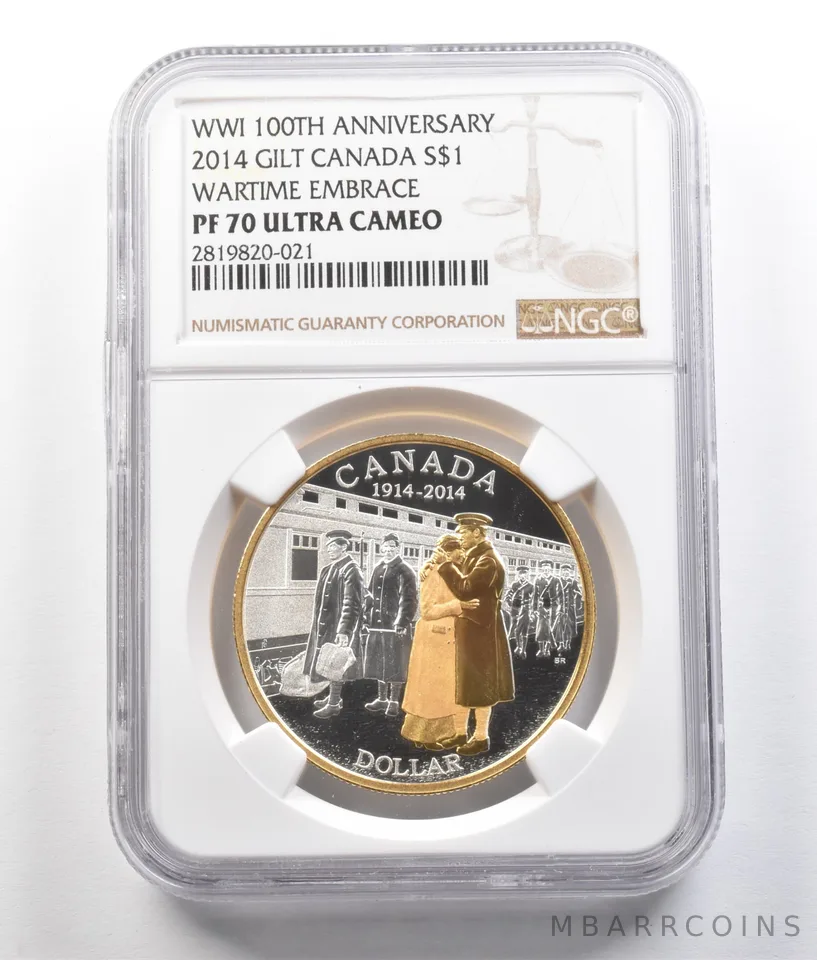 2014 Canada Silver Dollar Gilt World War I Wartime Embrace PF70 UCAM NGC *9374