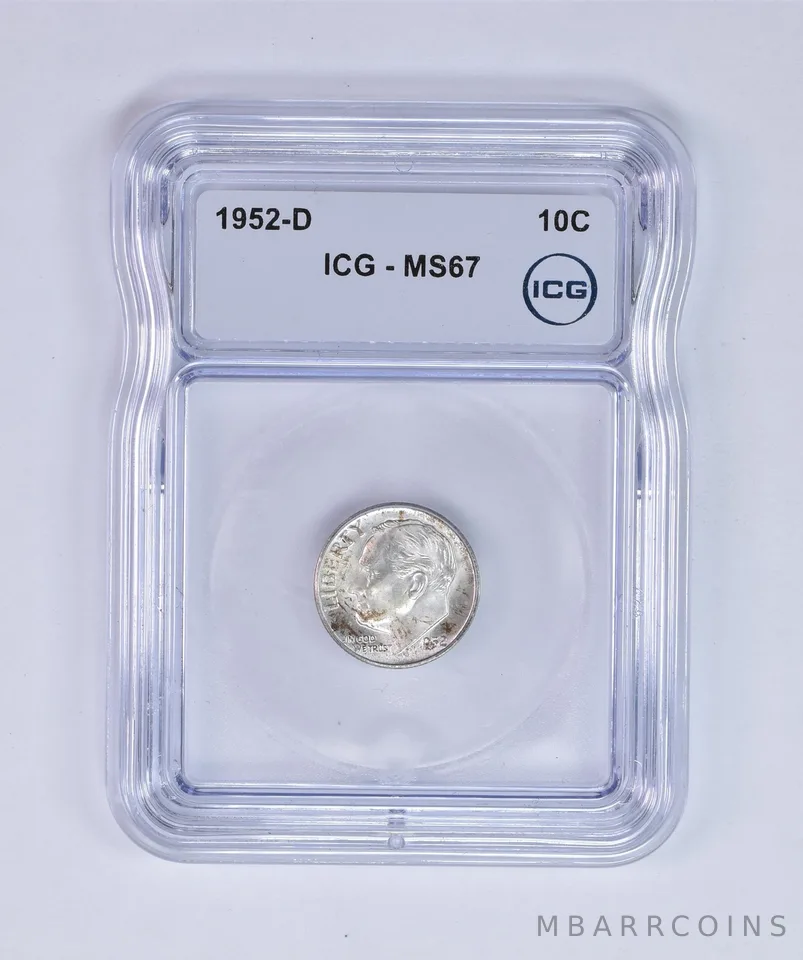 1952-D Roosevelt Dime MS67 ICG Beautiful Tone Reverse a8015